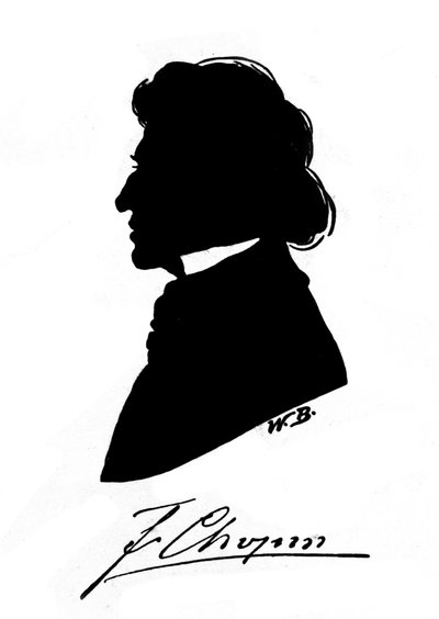 Profilsilhuett av den polske komponisten Frederic Chopin (1810-1849) med autograf. 1800-tallet av Unknown artist