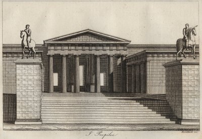Propylees (Propylaea) (Akropolis i Athen) gravering fra "" skikker og tradisjoner til alle folkeslag i universet. Det vil si historien om regjeringen, lovene, militsen, om religionen til alle nasjoner fra de fjerneste tider til i dag "1856 av Unknown artist