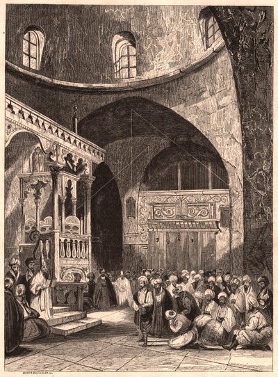 Rabbiner og menighet i en synagoge i Jerusalem av Unknown