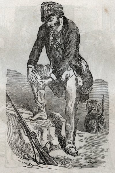 Rage - behandling av bitt laget av et rasende dyr - vondt ved å trykke på såret hans - gravering i "La Sante Universelle - Medisinsk guide for familier"" 1852 av Unknown artist