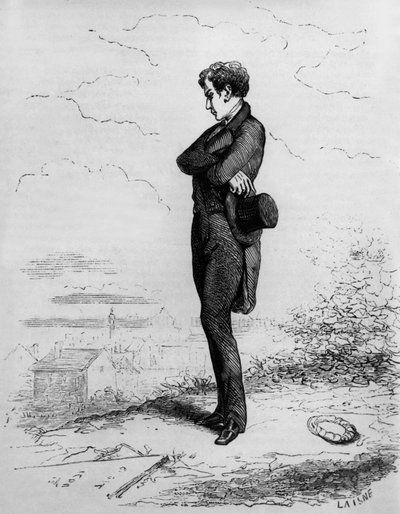Rastignac står alene igjen, tok noen skritt opp på kirkegården ... av Unknown artist