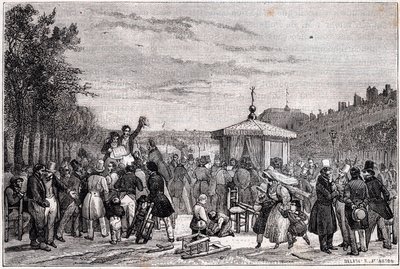 Lesing av kjennelsene publisert i avisen Moniteur i hagen til det kongelige slott i Paris 26. juli 1830 under borgerkrig - revolusjon 1830 - av Unknown