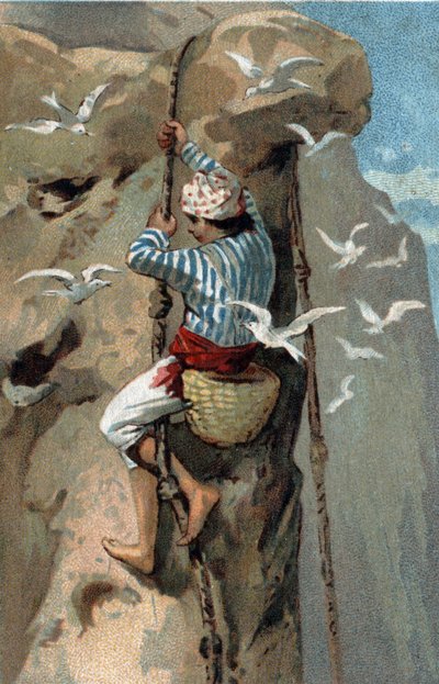 Flytting av salangan-svalereir i Malaysia. Kromolitografi fra slutten av 1800-tallet. av Unknown artist
