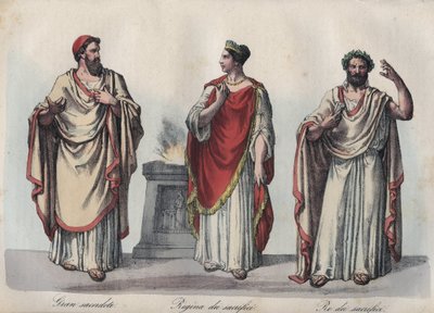 Religion in ancient Rome - Roman priest - Regina sacrorum - Rex Sacrorum (rex sacrificulus) - engraving from “” Usi e Costumi di Tutti i i Popoli dell