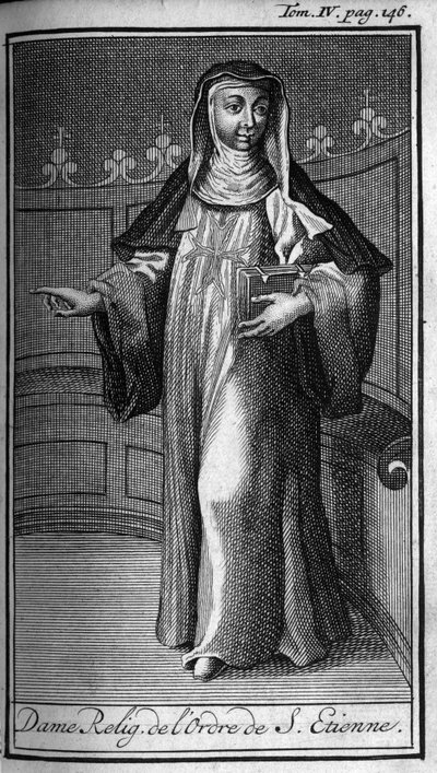 Religiøs orden. Religiøs dame av St. Stephens orden i Toscana på 1500-tallet. I "" History of Military Orders or Knights, Seculiere and Regular Militia av begge kjønn, som har blitt etablert så langt. Utgave hentet fra Abbe Giustiniani, R av Unknown artist