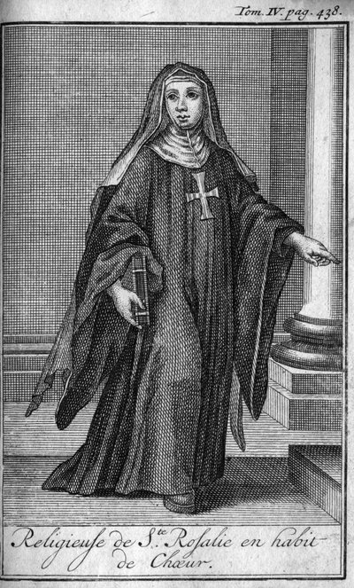 Religiøs orden. Religiøs av Saint Rosalie i kordrakt i Palermo på Sicilia på 1600-tallet. I "" Historien om militære ordrer eller riddere, om sikre og rutinemessige militser av begge kjønn, som har blitt etablert til nå. Utgave hentet fra Ab av Unknown artist