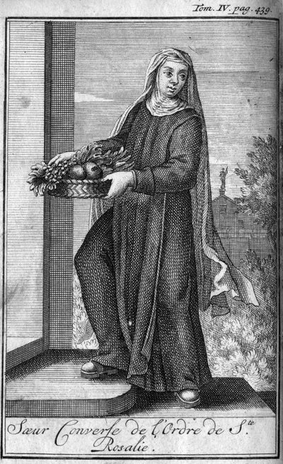 Religiøs orden. Søstre samtaler fra Saint Rosalia-ordenen til Palermo på Sicilia på 1600-tallet. I "" Historien om militære ordrer eller riddere, om sikre og rutinemessige militser av begge kjønn, som har blitt etablert til nå. Utgave tatt av Unknown artist