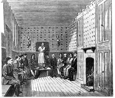 Religiøst møte mellom amerikanske shakere. 1800-talls gravering. av Unknown artist