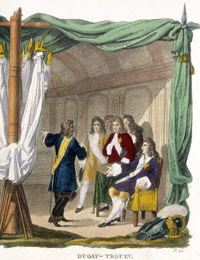 Rene Duguay Trouin (Duguay-Trouin) (Rene Trouin du Gue dit) (1673-1736) før kong Ludvig XIV (1638-1715). Gravering av 1800-tallet. av Unknown artist