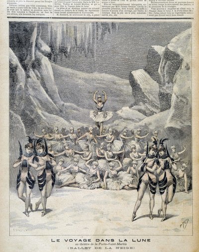 Representasjon ved Theatre of the Porte Saint Martin av "" Journey in the Moon"" - i "" Le Petite Journal"" fra 09/04/1892 av Unknown artist