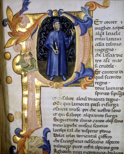 Representasjon i et brev av poeten Dante Alighieri (1265 - 1321), miniatyr 1300-tallet. av Unknown artist