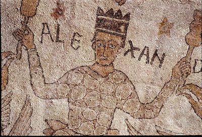 Representasjon av Alexander den store (356-323 f.Kr.), konge av Macedoine og erobrer av Persia, omringet indisk fauna under erobringen av India. Fortau til Pantaleone (eller Pantaleon av Unknown artist