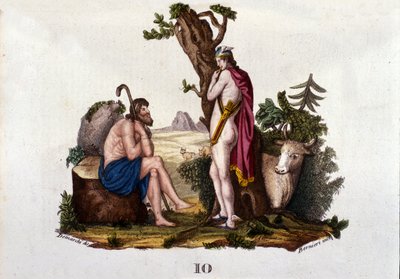 Representasjon av Argus og Io, forvandlet til ku av Mercury. Plate hentet fra "" Dictionary of mythology"" 1888 av Unknown artist
