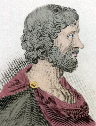 Representasjon av Aristippe av Kyrene (435-356 f.Kr.) gresk filosof disippel av Sokrates Gravering fra 1800-tallet. av Unknown artist