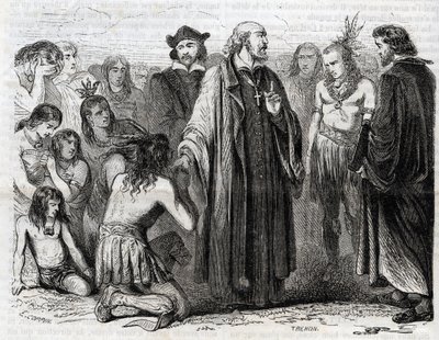 Representasjon av Bartolome de las Casas (1484-1566) dominikansk prest, misjonær med indianerne» (Portrett av Bartolome de las casas, dominikansk munk og beskytter av indianerne - gravering av 1860 av Unknown artist