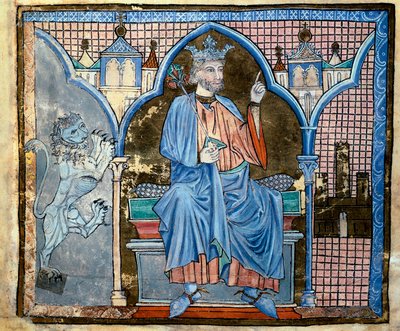 Representasjon av kong Ferdinand III av Castilla eller Saint Ferdinand (1199-1252) Miniatyr hentet fra manuskriptet «Indeks over kongelige privilegier»» fol. 66 v. Santiago de Compostela fra 1200-tallet (Santiago de Compostela) (Santiago de Compostela), ar av Unknown artist