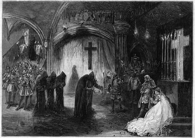 Representasjon av "" Marie Tudor"" drama på tre dager og prosa av Victor Hugo, ved Theatre de la porte Saint Martin (Saint-Martin) i Paris i 1873. av Unknown artist