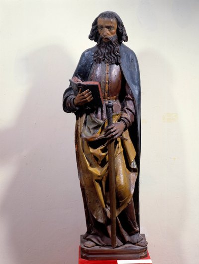 Representasjon av Saint Paul som holder en bok i hånden. Polykrom treskulptur. 1400-tallet. Chartres, Museum of Fine Arts av Unknown artist