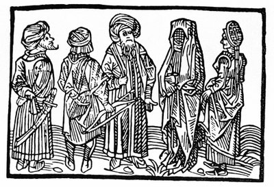 Representasjon av saracenere, Xylografi fra 1400-tallet. av Unknown artist