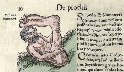 Representasjon av et Sciapod-monster Gravering fra "The Book of Prodigiorum ac ostentorum Chronicon Basileae" av Wolfhart (Conrad Lycosthene) 1557 av Unknown artist