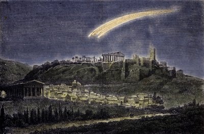 Representasjon av en komet over byen Athen i 1878. av Unknown artist