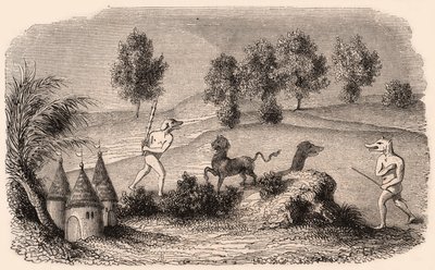 Representasjon av middelalderstammer og dyrearter: to Cynocephalus-kampmonstre av Unknown