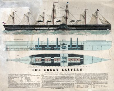 Representasjon av det britiske skipet Great Eastern, første gigantiske liner, innviet i 1858 designet av Isambard Kingdom Brunel - Great eastern iron seil dampship designet av Isambard Kingdom Brunel - av Unknown artist