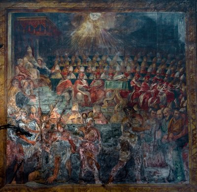 Representasjon av det første rådet i Nicee, det første økumeniske råd, i 325 av Unknown artist