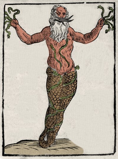 Representasjon av den greske guden Typhoon (eller Typhee). Gravering fra "Mythology and Fables" av grev Natalia 1637 av Unknown artist