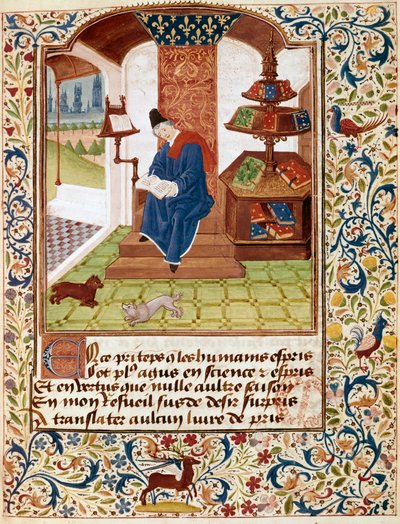 Representasjon av forfatteren som skriver på kontoret sitt Miniatyr fra "Flowers of all dyder" eller "Rosary of virtues"" (Ms 291) 1460 Musee Conde, Chantilly av Unknown artist