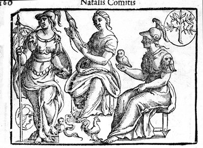 Representasjon av den guddommelige Athena. Gravering fra "Mythology and Fables" av grev Natalia 1637 av Unknown artist