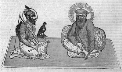 Representasjon av grunnleggerne av sikhismen (eller sikh-religionen): Guru Nanak (1469-1539) og Guru Gobind Singh (1666-1708). I "" Le magazin pittoreske"" 1836 av Unknown artist
