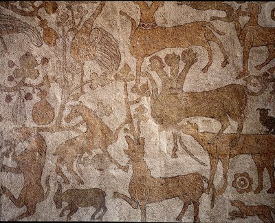 Representasjon av den imaginære indiske faunaen som symboliserer bedriftene til Alexander den store (356–323 f.Kr.), kongen av makedonsk under erobringen av India Pavement of Pantaleone (eller Pantaleon) av Unknown artist