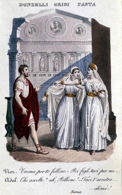Representasjon av tolkerne av den første representasjonen av "" La Norma "" av Vincenzo Bellini (1801 - 1835): fra venstre til høyre Domenico Donzelli (Pollione), Giuditta Grisi (Adalgisa) og Giuditta Pasta (Norma). 1833. av Unknown artist
