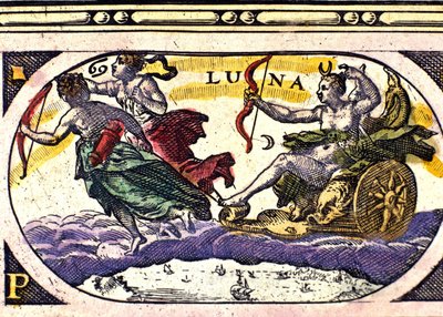 Representasjon av månen. 1600-talls gravering. av Unknown artist