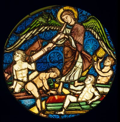 Oppstandelsen av det døde glassmaleriet fra Det hellige kapell. Sol. 0,58 m av Unknown artist