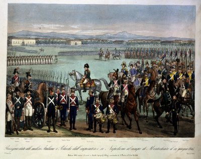 Gjennomgang av de italienske og polske militsene til Napoleon på Montechiaro-feltet, 10. juni av Unknown artist