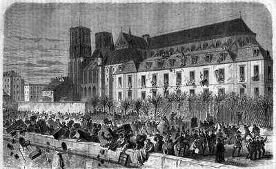 Revolution of 1830: Sack of the Archeveche in Paris on February 15 av Unknown artist