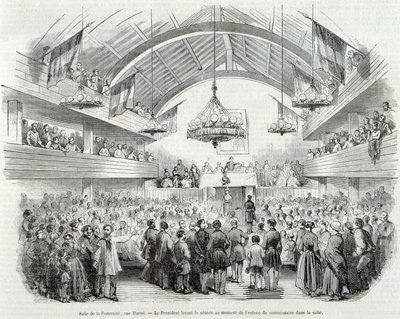 Revolusjonen i 1848: Brotherhood Hall, Rue Martel, presidenten hevet møtet ved inngangen til kommissæren i rommet av Unknown artist