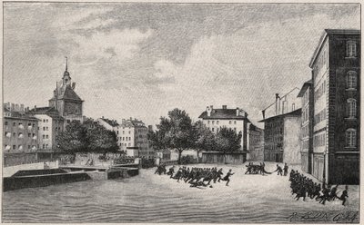 Revolusjonen i Genève fra 7. til 8. oktober 1846 (fazyst revolusjon): forsvar av St. Gervais 7. oktober 1846 - Utsikt over Place de Bel Air og Ponts-de-l