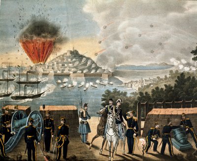 Risorgimento - Expedition of the Thousand or Red Shirts av Giuseppe Garibaldi (1807-1887) - Siege of Gaete, Italia av Unknown artist