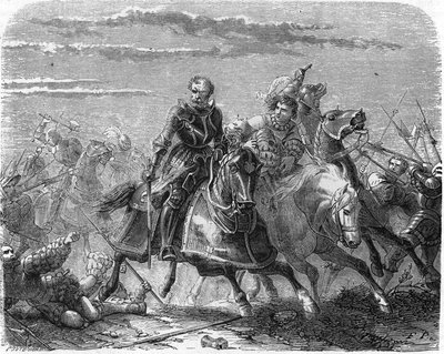 Robert av Mark of Landsknechts, tar bort sønnens kropp fra sveitserne. Gravering av 1800-tallet. av Unknown artist