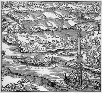 Romersk Gallia: et monument bygget av de parisiske sjømennene under regne av Tibere, ved sammenløpet av Seinen og Marne. Gravering i "La Marine et les colonies: handel" av Unknown artist