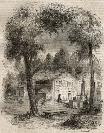 Rousseau a Motiers (Canton of Neuchatel) - Illustration for the “” Confessions” by Jean-Jacques (Jean Jacques) Rousseau (1712-1778) - engraving of 1849 av Unknown artist