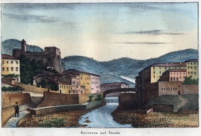 Rovereto by i Trentino i Nord-Italia - 1800-tallet - gravering fra "" Bruk og skikker til alle folkeslag i universet. Det er historien om regjeringen, lovene, militsen, om religionen til alle nasjoner fra de fjerneste tider opp til dagene n av Unknown artist