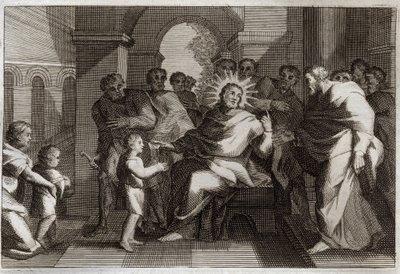 Royaumont Bibelen, Det nye testamente: Barnemodell av ydmykhet. Jesus Kristus foreslår sine disipler et barn som et forbilde for den ydmyke kristne. Illustrasjon fra 1811. av Unknown artist