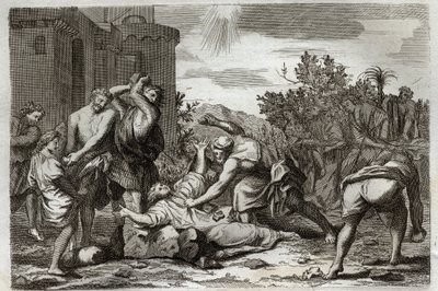 Royaumont Bibelen, Det nye testamente: St. Stephens død, første kristne martyr, ved steining. Illustrasjon fra 1811. av Unknown artist