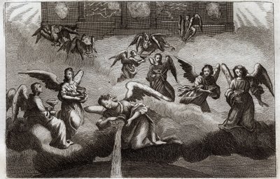 Royaumont Bible, New Testament: Dragon of Revelation. Seven Angels pour out the contents of their cup, symbol of God