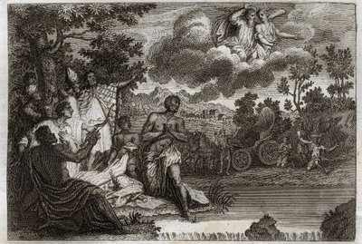 Royaumont Bibelen, Det nye testamente: Eunuk døper. Saint Philip Deacon kunngjør tro til en evnukk av dronningen av Etiopia og døper ham. Illustrasjon fra 1811. av Unknown artist