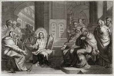 Royaumont Bible, New Testament: Jesus in the Temple among the Doctors. av Unknown artist